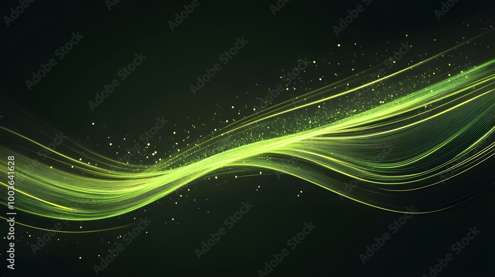 Poster a green background with yellow lines. the lines are in a pattern and are very thin