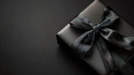 A black gift card adorned with a black ribbon bow, representing Black Friday promotions.