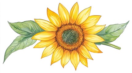 Naklejka premium Watercolor clipart of a single sunflower, isolate on white background