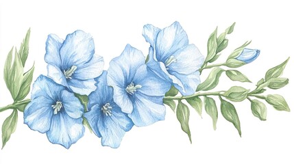 Watercolor clipart of a single delphinium, isolate on white background