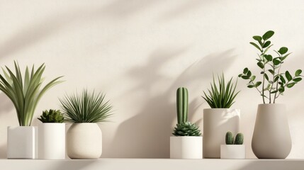 Modern Indoor Plants Arrangement on Minimalist Shelf