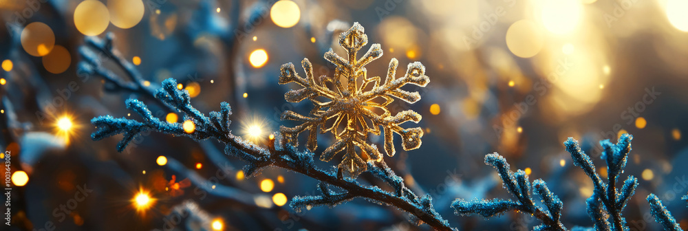 Poster frosty branches with sparkling snowflake detail