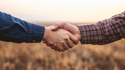 Farmer and Businessman Shaking Hands Over Agricultural Field
