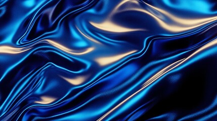 Obraz premium Blue abstract background with wavy liquid, metallic blue background, abstract fluid wave, shiny metal texture