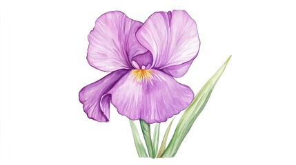 Obraz premium Watercolor clipart of a single iris, isolate on white background