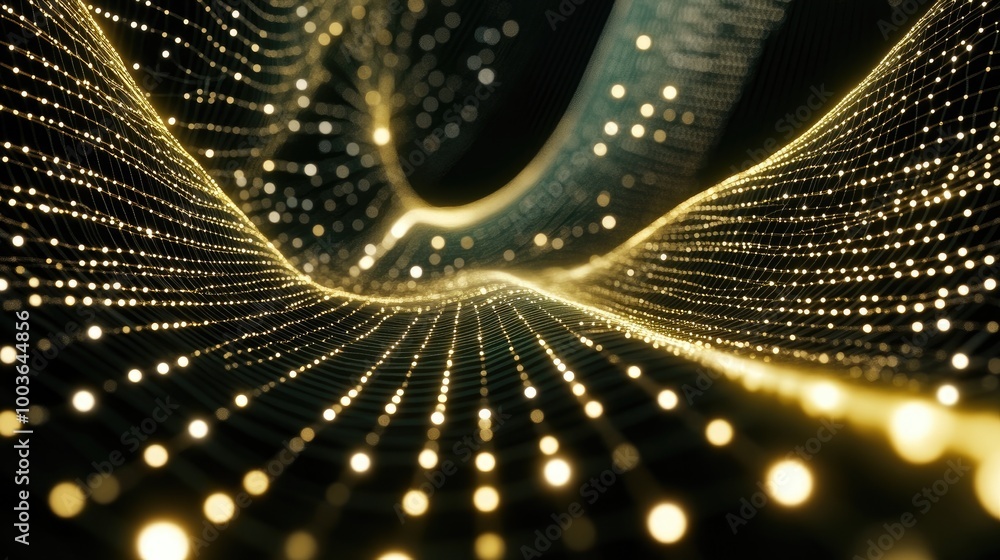 Poster dynamic wave of light particles in dark space