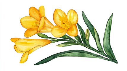 Watercolor clipart of a single freesia, isolate on white background