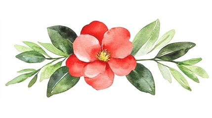 Naklejka premium Watercolor clipart of a single camellia bloom, isolate on white background