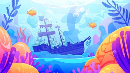 Shipwreck Underwater Scene