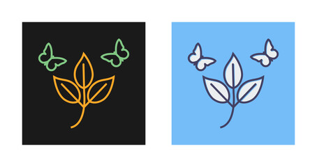 Butterflies over Plants Vector Icon