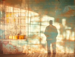 A man standing in front of an orange brick wall. Created with Ai