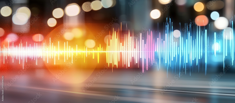 Aufkleber digital background with sound waves and bokeh lights for data analysis