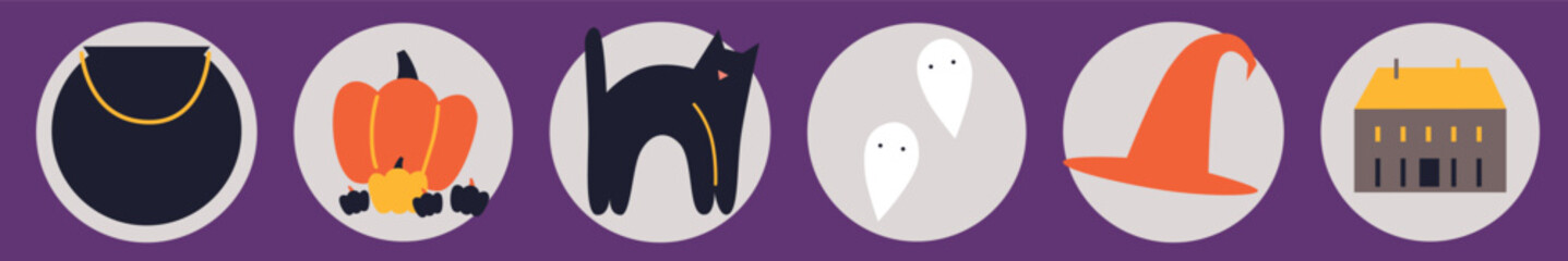 Happy Halloween vector illustration. House, pumpkin, bats, decorate for Halloween home backyard and autumn landscape on background. Stylized autumn forest and mysterious house on background.	