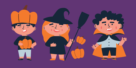 Happy Halloween vector illustration. House, pumpkin, bats, decorate for Halloween home backyard and autumn landscape on background. Stylized autumn forest and mysterious house on background.	