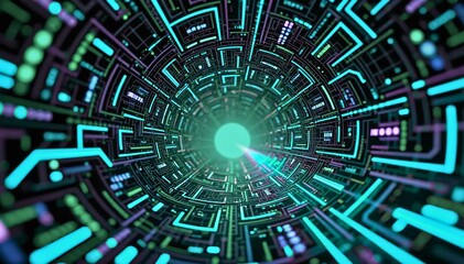 ブルーのサイバーパンクトンネル、通路、空間