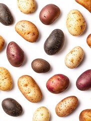 Fototapeta premium A visually appealing mockup showcasing an assortment of creatively arranged tuber varieties against a pristine white backdrop for design inspiration.