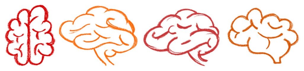 Brain Icon Crayon Chalk Drawing Vector Set