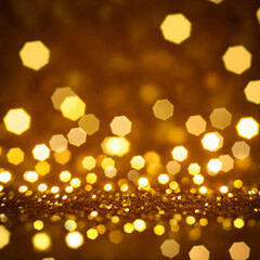 Obraz premium Glitter with hexagon and circle bokeh, gold shade.