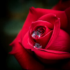 Close up of red rose with waterdrop.
