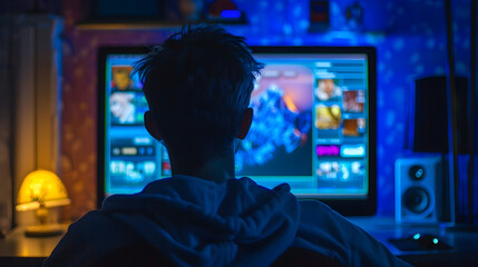 Intense concentration on screen, gambling online, unsure of next move, emotions running high.