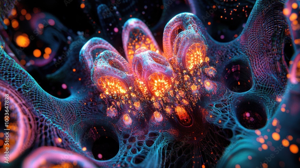 Aufkleber holographic 3d structures with intricate designs and glowing accents, creating a sense of depth