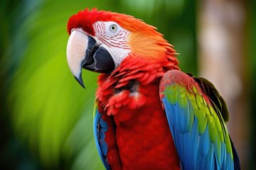 tropical macaw perched vibrant feathers in focus