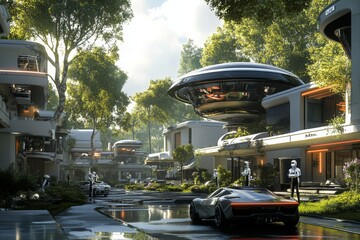 Futuristic Cityscape with Flying Cars