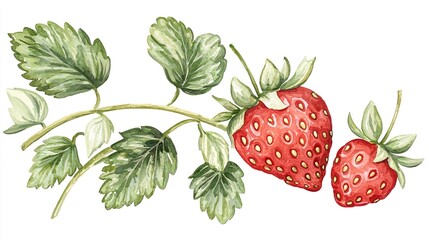 Watercolor clipart of a single strawberry, isolate on white background