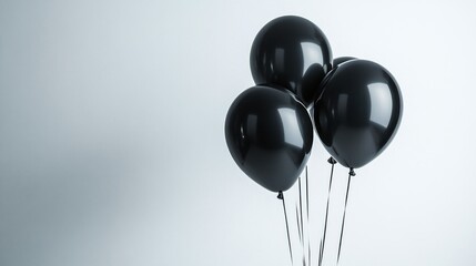 A bunch of black balloons are floating in the air