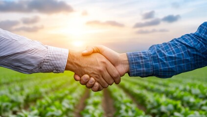 Farmer and Businessman Shaking Hands Over Agricultural Field