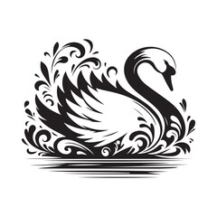Elegant Black Swan Silhouette Vector - Graceful Bird Logo Design