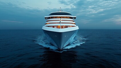 Naklejka premium Luxurious Cruise Ship Sailing at Night with Illuminated Lights