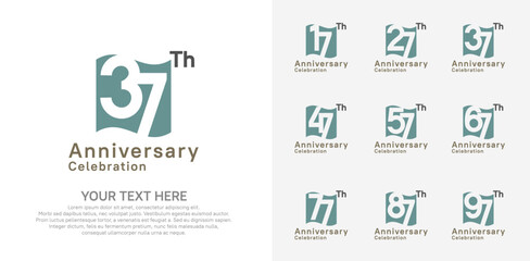 Anniversary logo set vector design, green and brown color for celebration event