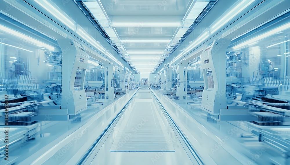 Poster automated production line in a modern factory