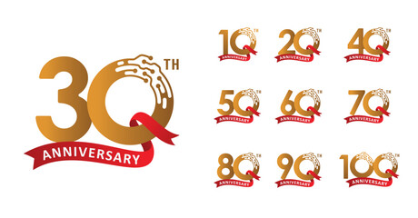 Set of anniversary design technology and ribbon number