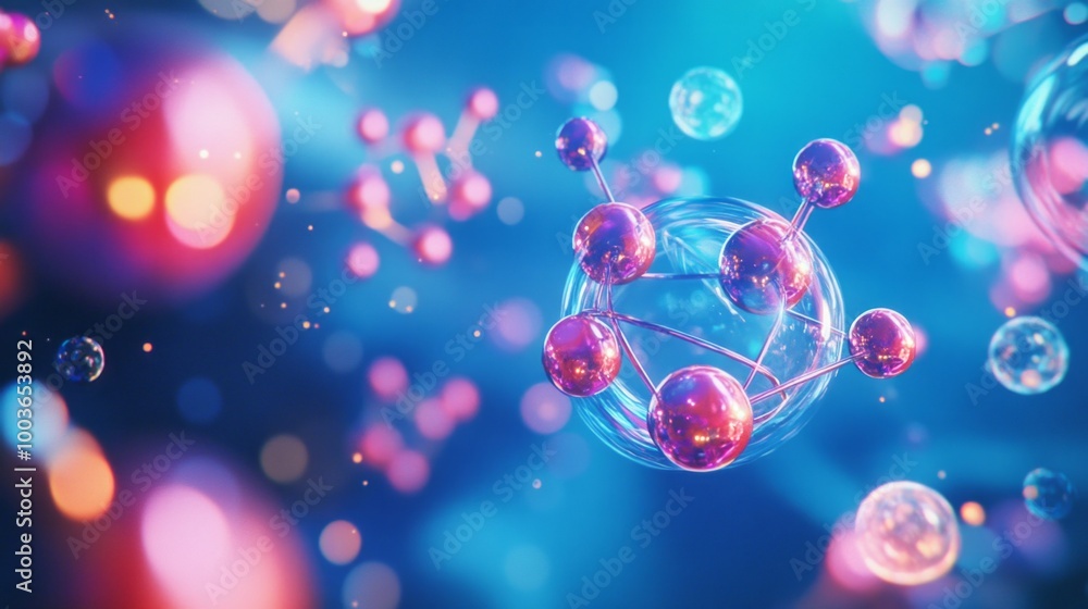 Aufkleber A colorful image of molecules and atoms floating in space
