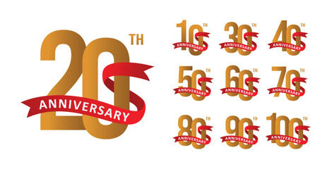 Set of anniversary design gold ribbon number