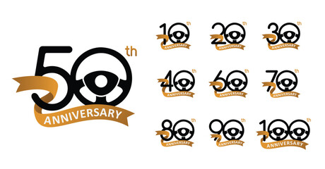 Set of anniversary design car steering wheel number