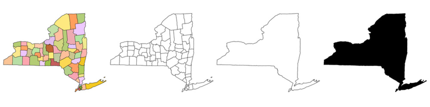 New york administrative map, New York outline and counties state map set - illustration version