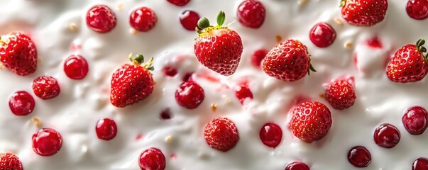 Strawberries on whipped cream, white isolate background