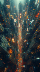 Fototapeta premium a futuristic cityscape with glowing lights and skyscrapers at night