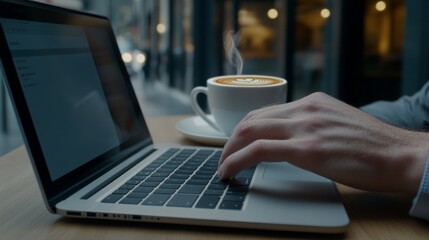 Young Man Working on Laptop in Modern Office