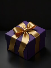 Obraz premium Purple Gift Box with Black and Gold Ribbon