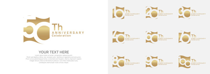 Anniversary logo set vector design, golden color for celebration event