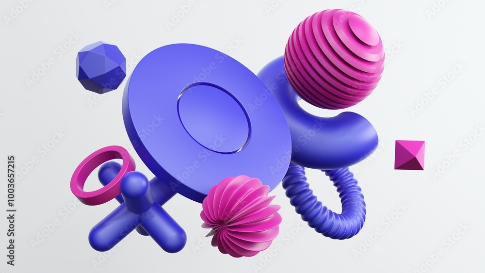 Poster collection of plastic abstract geometric elements for design - 3d render.