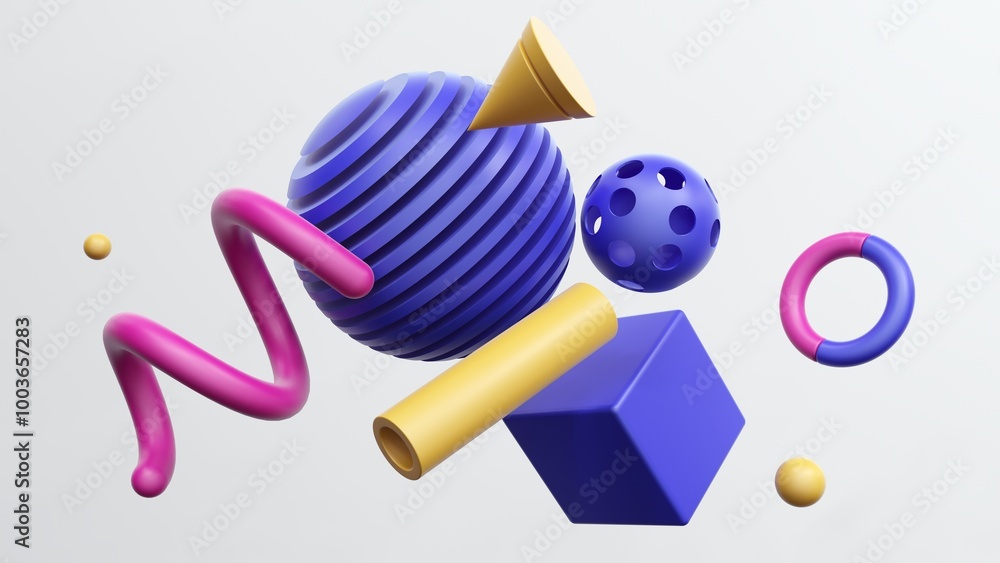 Poster collection of plastic abstract geometric elements for design - 3d render.
