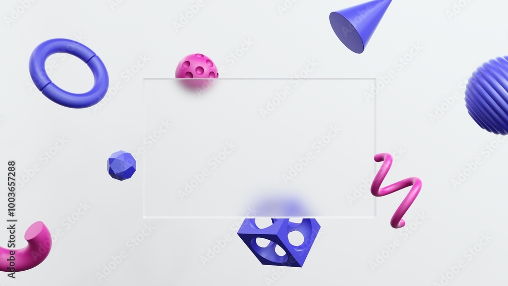 Poster collection of plastic abstract geometric elements for design - 3d render.