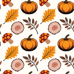 Autumn Leaves Seamless Pattern, Repeating Vector Texture