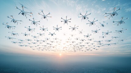 Fototapeta premium An AI-powered drone swarm creating intricate patterns in the sky, symbolizing precision and coordination