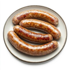 Fototapeta premium Sausage on a plate, isolated on a white background, offering a simple and classic look.